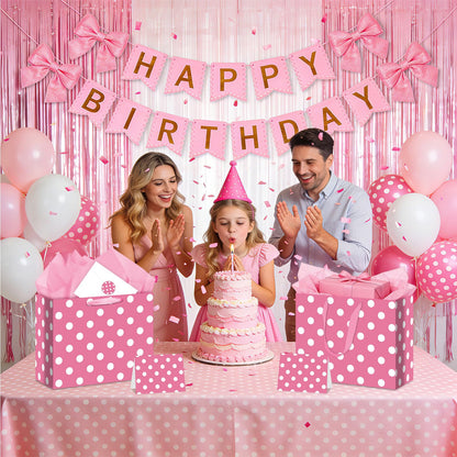 Allparty 11.8" Pink Polka Dot Gift Bag Set - Cartoon Mouse Design with Wrapping Paper, Card, Envelope & Stickers - Girls Birthday Baby Shower Party Favor Supplies
