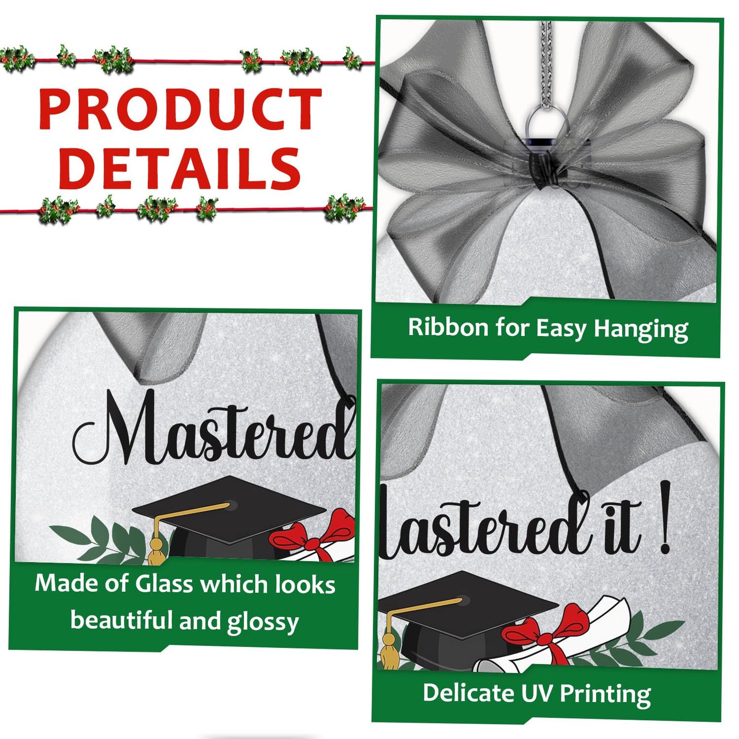 Mastered It Class of 2026 Masters Degree Graduation Ornament Christmas Ornament Tree Decoration Gifts for Her Him Graduation Gift for High School Graduate PhD College Students Glitter