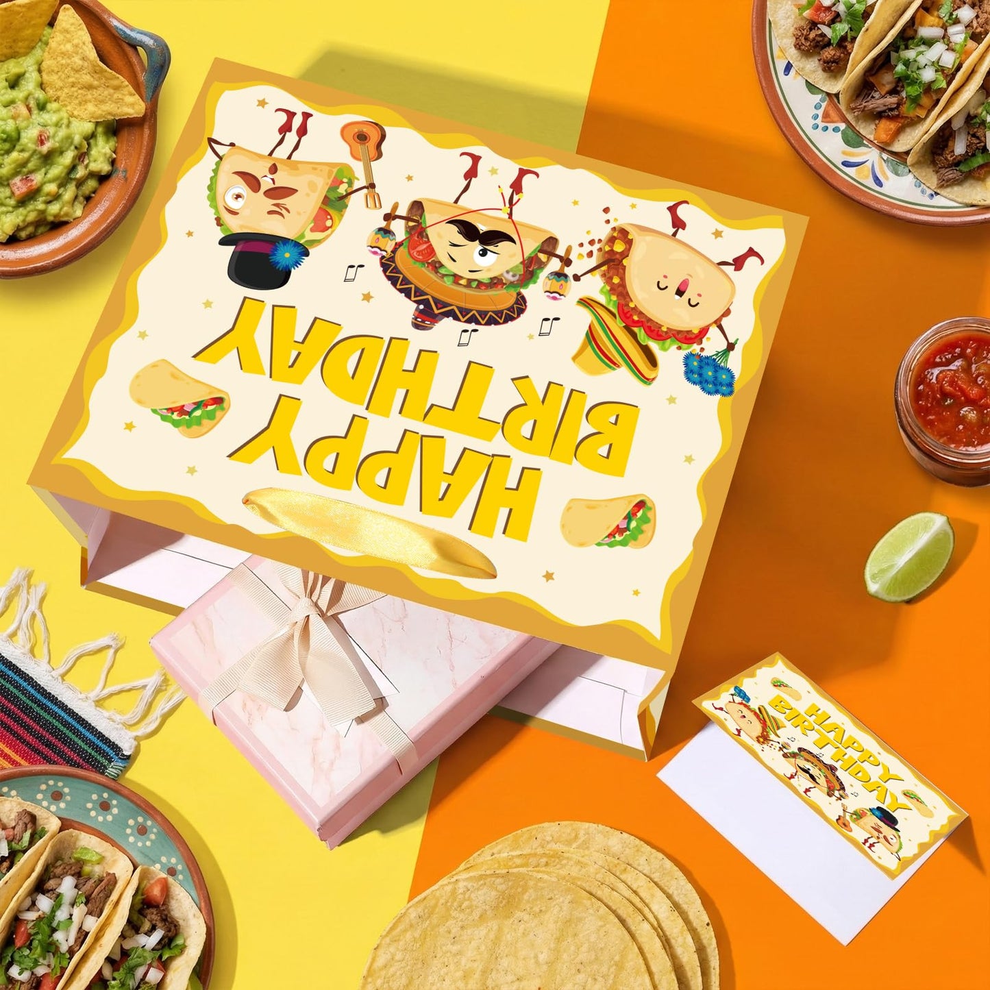 Funny Taco Birthday Gift Bag Cute Mexican Fiesta Birthday Wrapping Paper Gift Bag with Card and Tissue Paper for Kids Adults Taco Bout a Baby Baby Shower Bday Cinco de Mayo Celebration