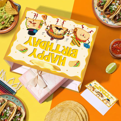 Funny Taco Birthday Gift Bag Cute Mexican Fiesta Birthday Wrapping Paper Gift Bag with Card and Tissue Paper for Kids Adults Taco Bout a Baby Baby Shower Bday Cinco de Mayo Celebration