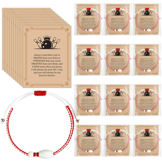 Unittype 24 Pcs Bowling Gifts Set Bulk with 24 Bowling Adjustable Bracelets 24 Cards for Women Men Adults Sports Team Gifts
