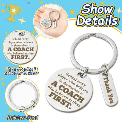 WATINC Coach Appreciation Keychain Gift Set, 4Pcs Sport Match Cheer Keychains Keepsake Present with Thank You Packaging