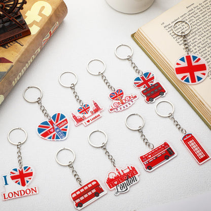 50 Pcs London Souvenirs Acrylic Keychain Gifts Bulk London Keychain Bus Telephone Booth British Flag Travel Souvenirs