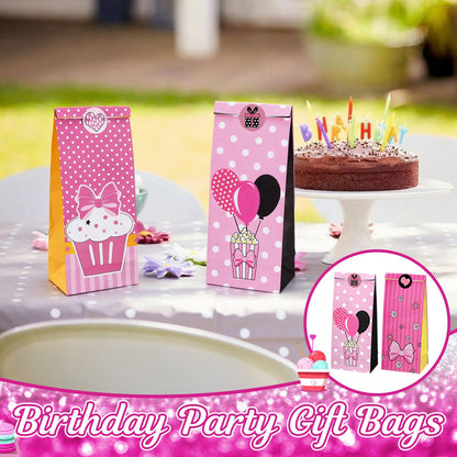Motiskyy 30 Pcs Pink Mouse Birthday Party Favor Bag with Stickers 8.66" x 4.72" Goodie Bags Gift Bag Paper for Pink Mouse Theme Birthday Decorations Candy Snack Giving Party Supplies, 6 Style