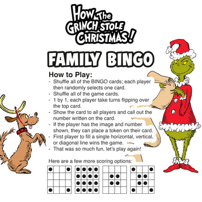 Aquarius Grinch Family Bingo Game - Officially Licensed Christmas Party Game Ages 8+, 2-18 Players - for Kids, Teens, Adults, and Families