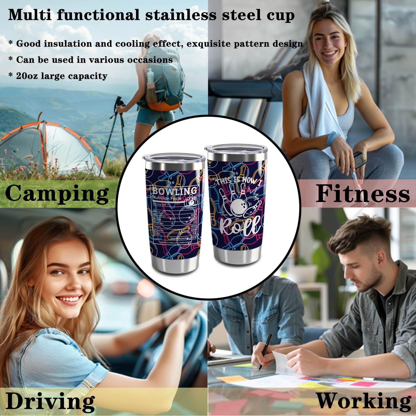 Bowling Gift This is How I Roll 20oz Tumbler with Lid and Straw Bowling Nutrition Facts Travel Cup Bowling Lover Gift Bowling Team Gifts (Bowling Nutrition Facts)