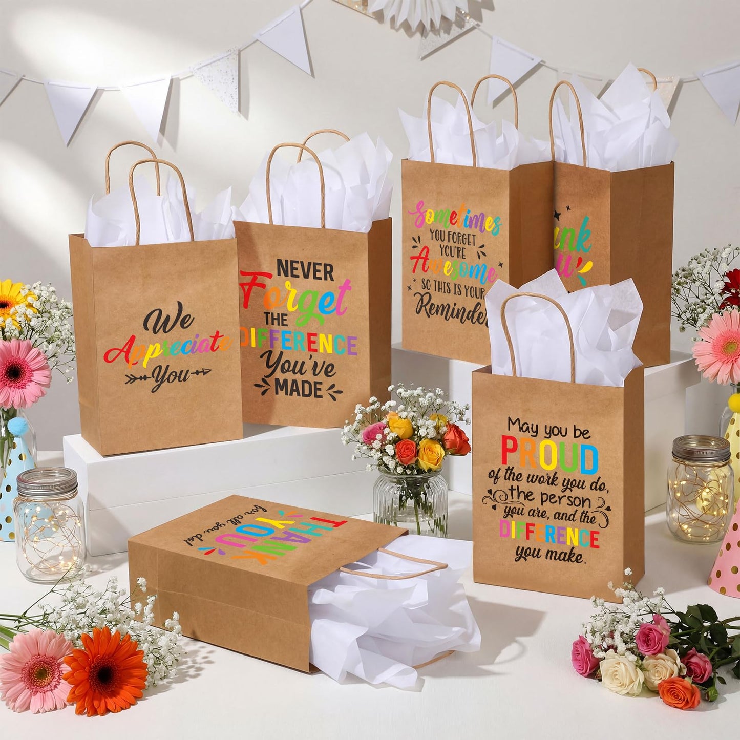Resholder 30 Pcs Employee Appreciation Gift Bags with Tissue Papers Thank You Paper Bags with Handles Inspirational Quote Treat Pouches Christian Church Gifts for Team Coworker Staff Teacher Nurse