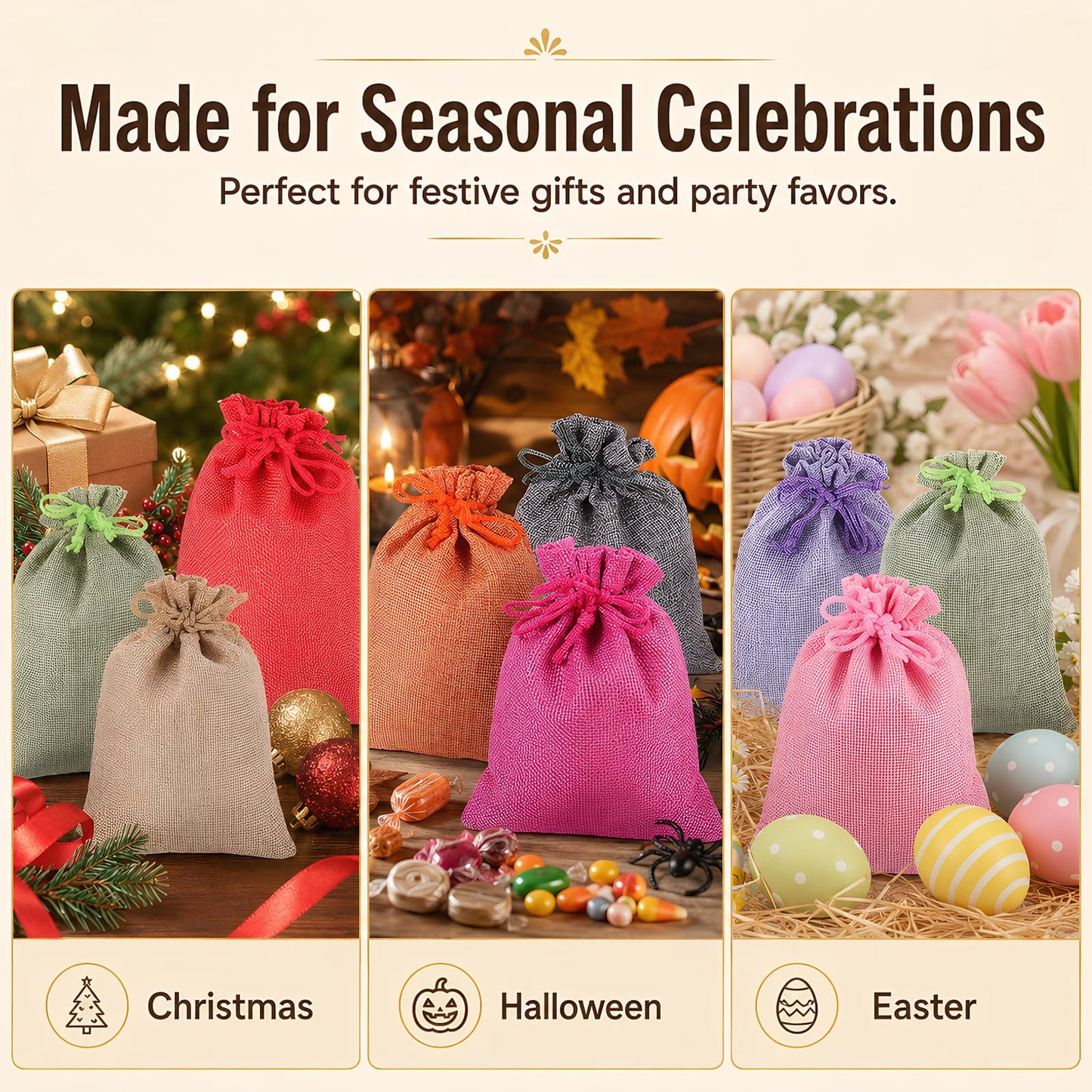 10 Pcs 5x7 inch Colorful Burlap Gift Bags with Drawstring, Multi-Purpose for Gifts Wrapping, Wedding Party Favor, Jewelry Pouches, Holidays DIY Craft Bags