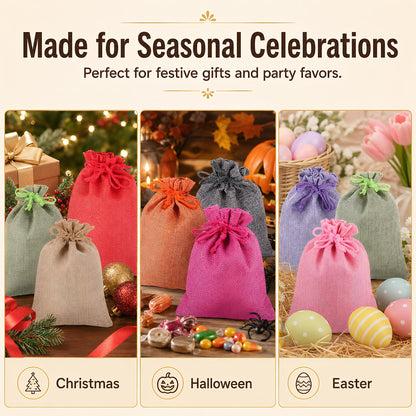 10 Pcs 5x7 inch Colorful Burlap Gift Bags with Drawstring, Multi-Purpose for Gifts Wrapping, Wedding Party Favor, Jewelry Pouches, Holidays DIY Craft Bags
