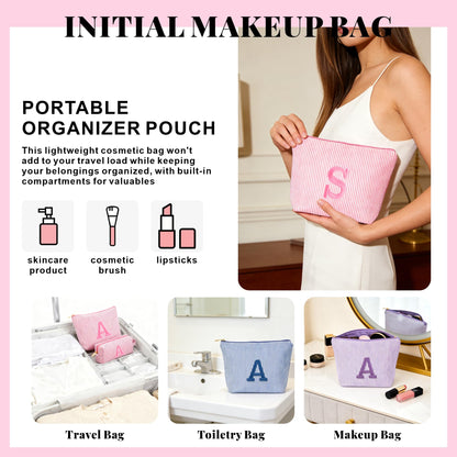 Initial Makeup Bag Set - Cute Blue Stuff for Women, Personalized Makeup Pouch Cosmetic Bag, Travel Essentials Toiletry Bag, Birthday Christmas Gifts for Women Stocking Stuffers, Blue Letter E