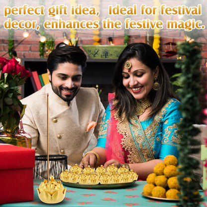 30 Pcs Return Gifts for Pooja Incense Holder Indian Return Gifts Lotus Flower Incense Burner Holder Sticks Cone Burner Ash Catcher with Lid for Pooja Indian Wedding Party Supplies(Golden)