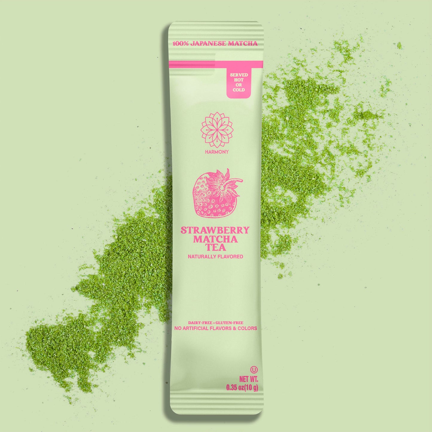 The Harmony Matcha Strawberry (10 Sticks) Premium Japanese Matcha Powder, Rich in Antioxidants & L-Theanine, Sweetened with Organic Sugar, No Preservatives