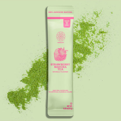 The Harmony Matcha Strawberry (10 Sticks) Premium Japanese Matcha Powder, Rich in Antioxidants & L-Theanine, Sweetened with Organic Sugar, No Preservatives