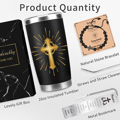 Pastor Appreciation Gifts for Men, Unique Pastor Gift Set, Thank You Gifts with Tumbler, Bracelet & Bookmark for Birthday Christmas Retirement, Present for Dad Husband Grandapa Friends