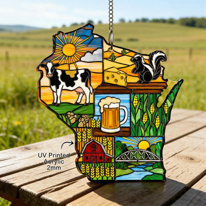 Wisconsin Acrylic Suncatcher Ornament Window Hanging Landmarks Scene Souvenir Christmas Tree Decorations Housewarming Keepsake Gifts for Travel Lovers