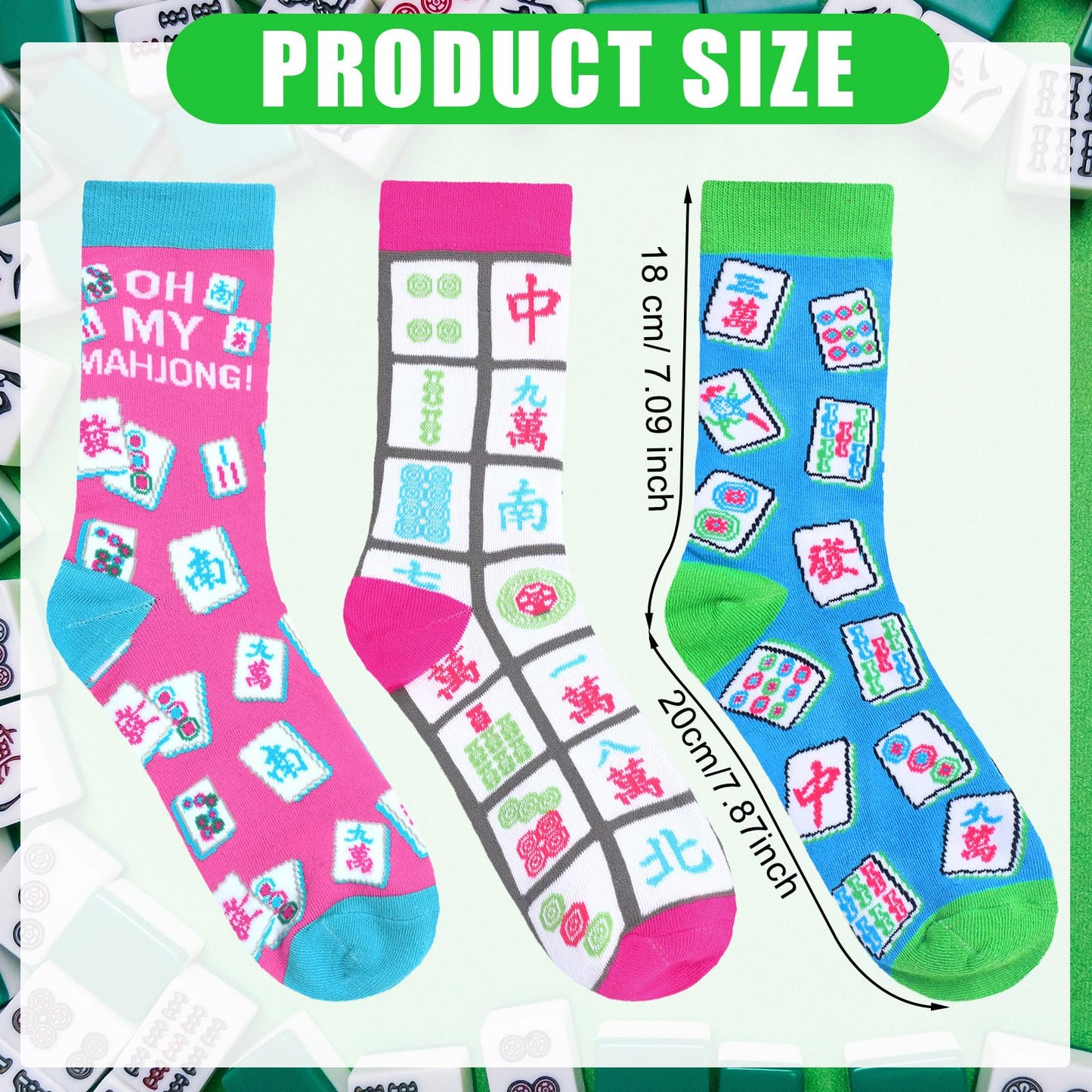 Shihanee 16/12 /8 Pair of Mahjong Socks for Women Funny Mah Jong Themed Socks with Classic Patterns Gifts for Mahjong Lovers