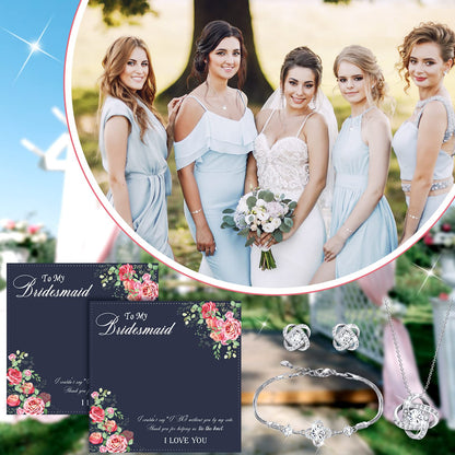 Yinkin 6 Bridesmaid Jewelry Sets Silver Wedding Jewelry Sets Will You Be My Bridesmaid Necklace Earrings Bracelet with Card Proposal Gift for Women Bridal Costume Accessories