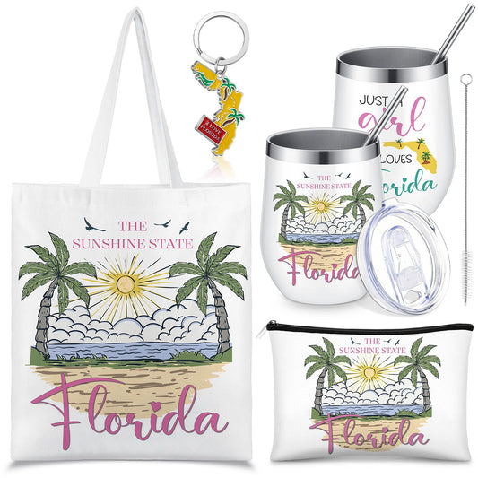 Paterr 4 Pcs Florida Souvenirs Gifts 12oz Tumbler Canvas Bag Cosmetic Bag Keychain Florida Travel Gifts Souvenirs for Traveler Women Graduation Christmas
