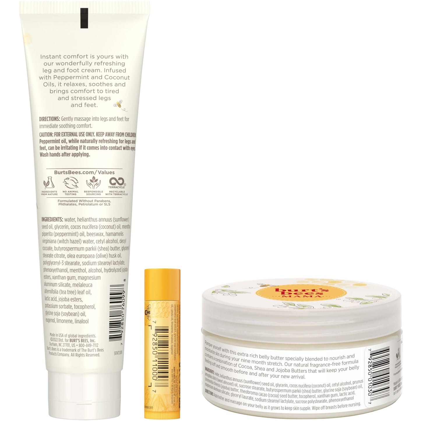 Burt's Bees Mama Gift Set, Includes Lip Balm, Leg and Foot Cream, and Belly Butter, Natural Origin Skin Care, 0.15 oz./3.38 oz./6.5 oz.