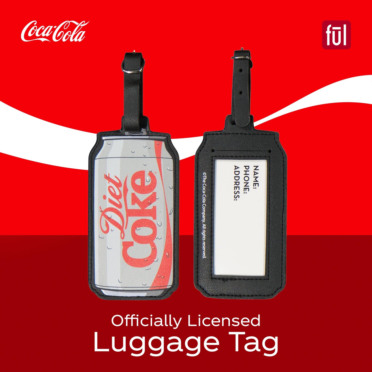 FUL Coca Cola 2-Piece Suitcase ID Tag Set with Adjustable Straps, Diet Coke, Multi, One Size