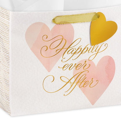 Hallmark 7" Medium Horizontal Gift Bag with Tissue Paper (Happy Ever After) for Weddings, Engagements, Bridal Showers