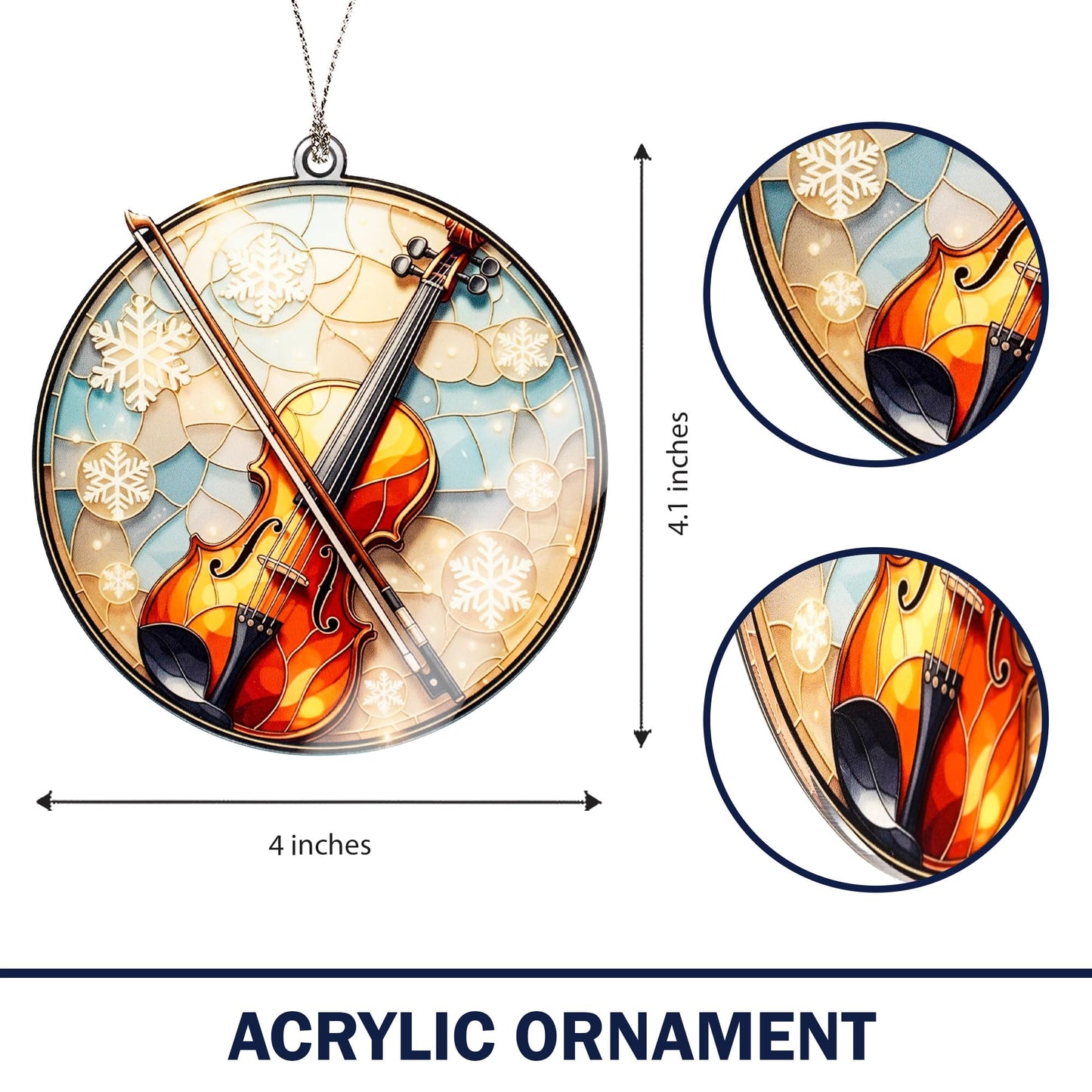 Violin Christmas Ornament– Elegant for Musicians, Violinists, Music Teachers & Classical Music Lovers – White Elephant Gifts - Xmas Tree Funny Decoration