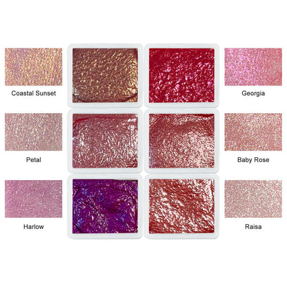 Sparkly Handmade Watercolor Paint Palette Metallic Watercolors Painting Set Gift for Artists in Calligraphy, Hand Lettering, Junk Journaling (Peach Soda)