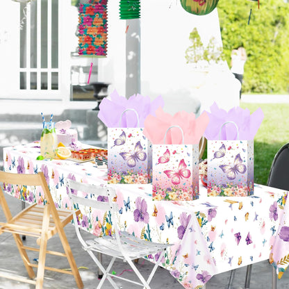 W WINTMING 16 Pcs Butterfly Gift Bags Butterfly Party Favor Bags with Tissue Paper Pink Purple Paper Goodie Bag Birthday Bag for for Wedding, Birthday, Party Supplies and Gift (Flower)