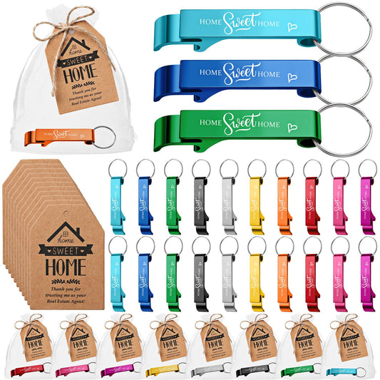 Tondiamo 20 Sets Estate Agent Gifts for Clients Bulk Home Sweet Bottle Opener Keychains Thank You Cards and Organza Bags Real Estate Agent Supplies Closing Gifts for Home Buyers