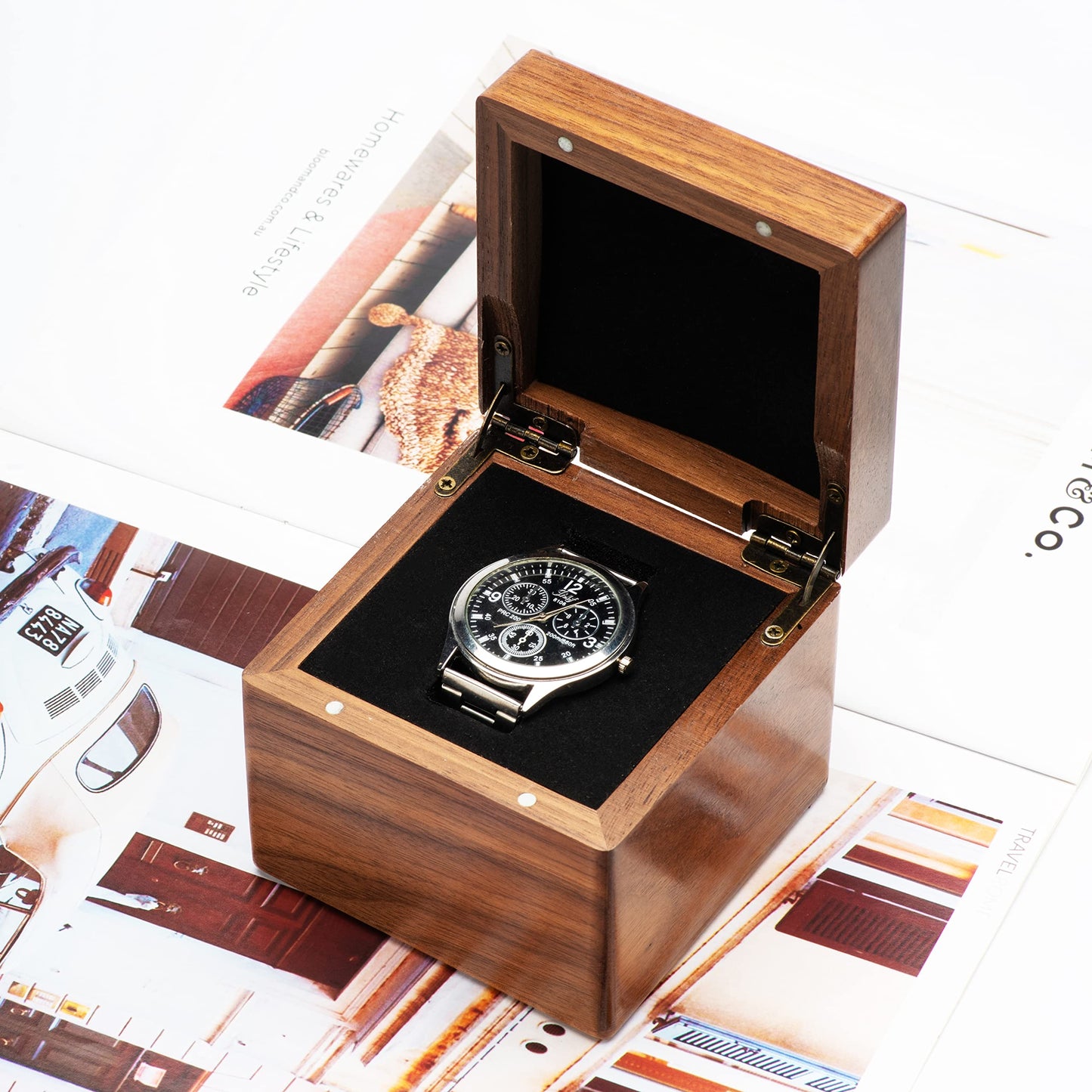 Single Walnut Wooden Watch Box Watch Storage Travel Case Organizer for Men and Women Wristwatch Display Box Holder