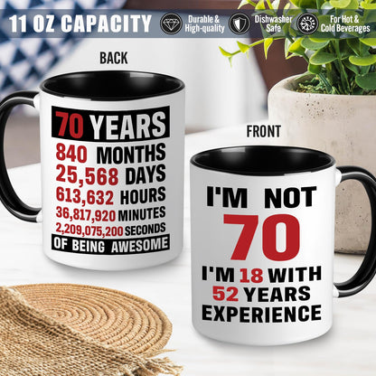 70th Birthday Gifts for Men Coffee Mug Set, 70th Birthday Party Supplies, Turning 70 Gift with 11 Oz Ceramic Cup Baseball Cap Apron Sock Bracelet Toilet Paper Keychain for Him, Dad, Husband, Friends
