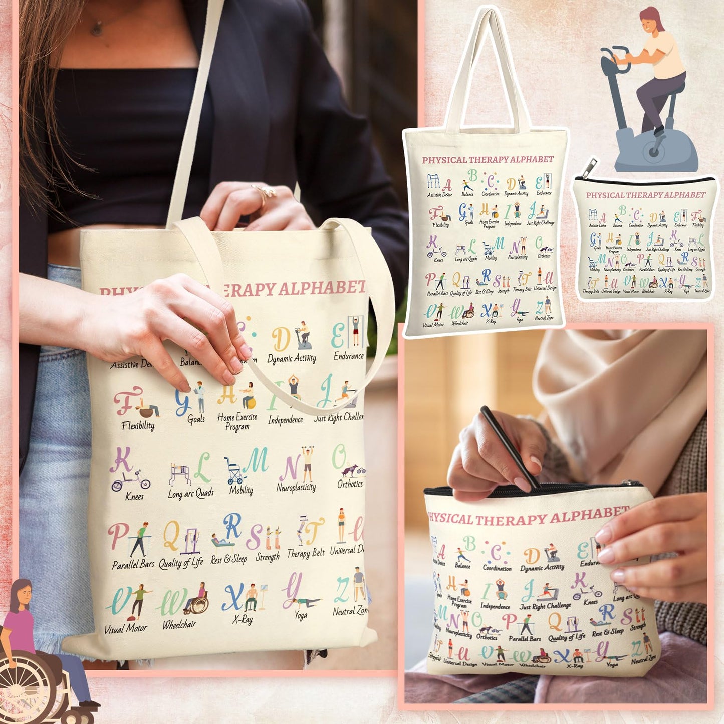 Shinylin 2 Pcs End of Year Physical Therapy Gifts Physical Therapist Tote Bag with Makeup Bag Occupational Therapy Appreciation Gifts Thank You Retirement Presents for Women Pt Pta Ot