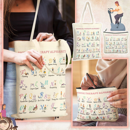 Shinylin 2 Pcs End of Year Physical Therapy Gifts Physical Therapist Tote Bag with Makeup Bag Occupational Therapy Appreciation Gifts Thank You Retirement Presents for Women Pt Pta Ot