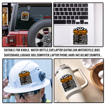 Pack 4PCS Mechanic Hourly Rate Stickers Funny Mechanical Waterproof Vinyl Decal Decor Laptop Phone Case Water Bottle Car Truck Bumper Scrapbook Gifts Birthday Christmas for Adults Men