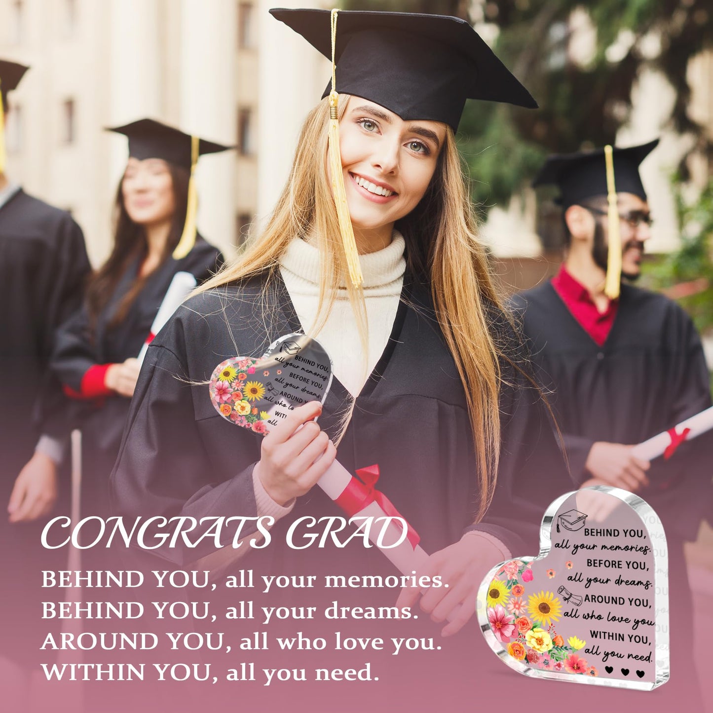 Graduation Gift for Her Him, 2026 Graduation Decorations - Engraved Acrylic Heart Plaque Graduate Gifts 4.7 × 4.7 × 0.6 inch, High School, Masters Degree, College Graduate Gift for Women, Men