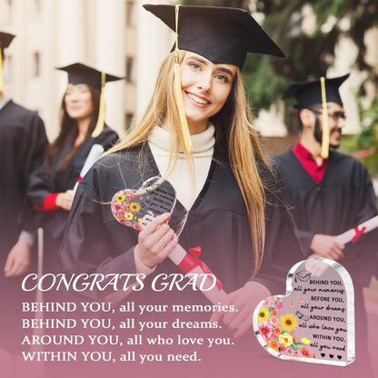 Graduation Gift for Her Him, 2026 Graduation Decorations - Engraved Acrylic Heart Plaque Graduate Gifts 4.7 × 4.7 × 0.6 inch, High School, Masters Degree, College Graduate Gift for Women, Men