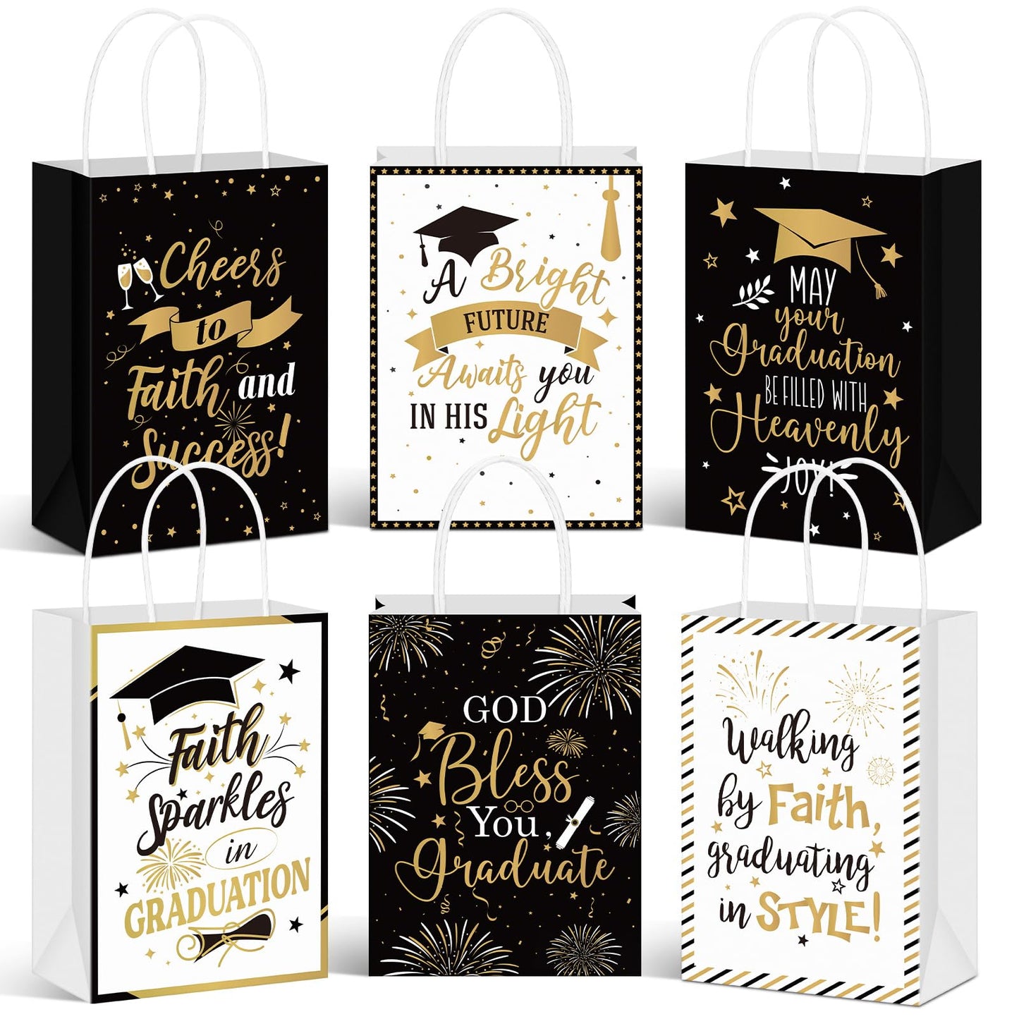Humyoun 24 Pack Christian Graduation Gift Bags Class of 2026, Religious Graduation Favor Bags with Bible Verses, Black and Gold Paper Gift Box with Handles for Church College High School Party Favor