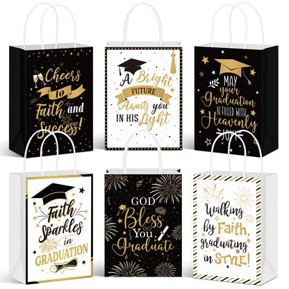 Humyoun 24 Pack Christian Graduation Gift Bags Class of 2026, Religious Graduation Favor Bags with Bible Verses, Black and Gold Paper Gift Box with Handles for Church College High School Party Favor