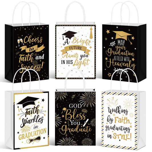 Humyoun 24 Pack Christian Graduation Gift Bags Class of 2026, Religious Graduation Favor Bags with Bible Verses, Black and Gold Paper Gift Box with Handles for Church College High School Party Favor