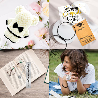 10 Pieces 2026 Graduation Gift Box Set, Class of 2026 Graduation Gift Basket with 20 Oz Tumbler, Socks, Bear Towel, Journal Notebook, Pen, Bookmark, Bracelet, Keychain for High School College Gifts