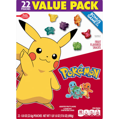 Pokemon Fruit Flavored Snacks, Fat Free and Gluten Free Snacks, 17.6 oz (22 Pouches)