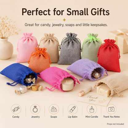 10 Pcs 5x7 inch Colorful Burlap Gift Bags with Drawstring, Multi-Purpose for Gifts Wrapping, Wedding Party Favor, Jewelry Pouches, Holidays DIY Craft Bags