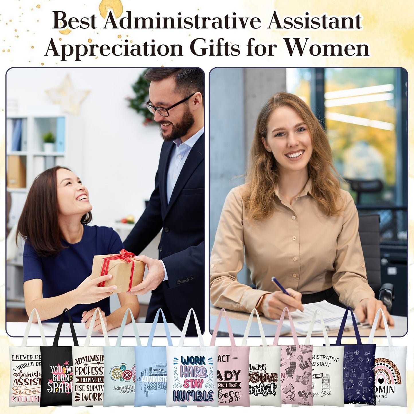12 Pcs Administrative Professional Day Gift for Women Administrative Assistant Appreciation Gifts Tote Bags, Thank You Appreciation Gift for Office Receptionist Secretary