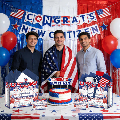 Allparty New American Citizen Gift Bag Citizenship Gift Bag with Wrapping Paper Card Sticker Envelope Blue White and Red New Citizen Party Favors Congratulations Gifts Presents for New US Citizens