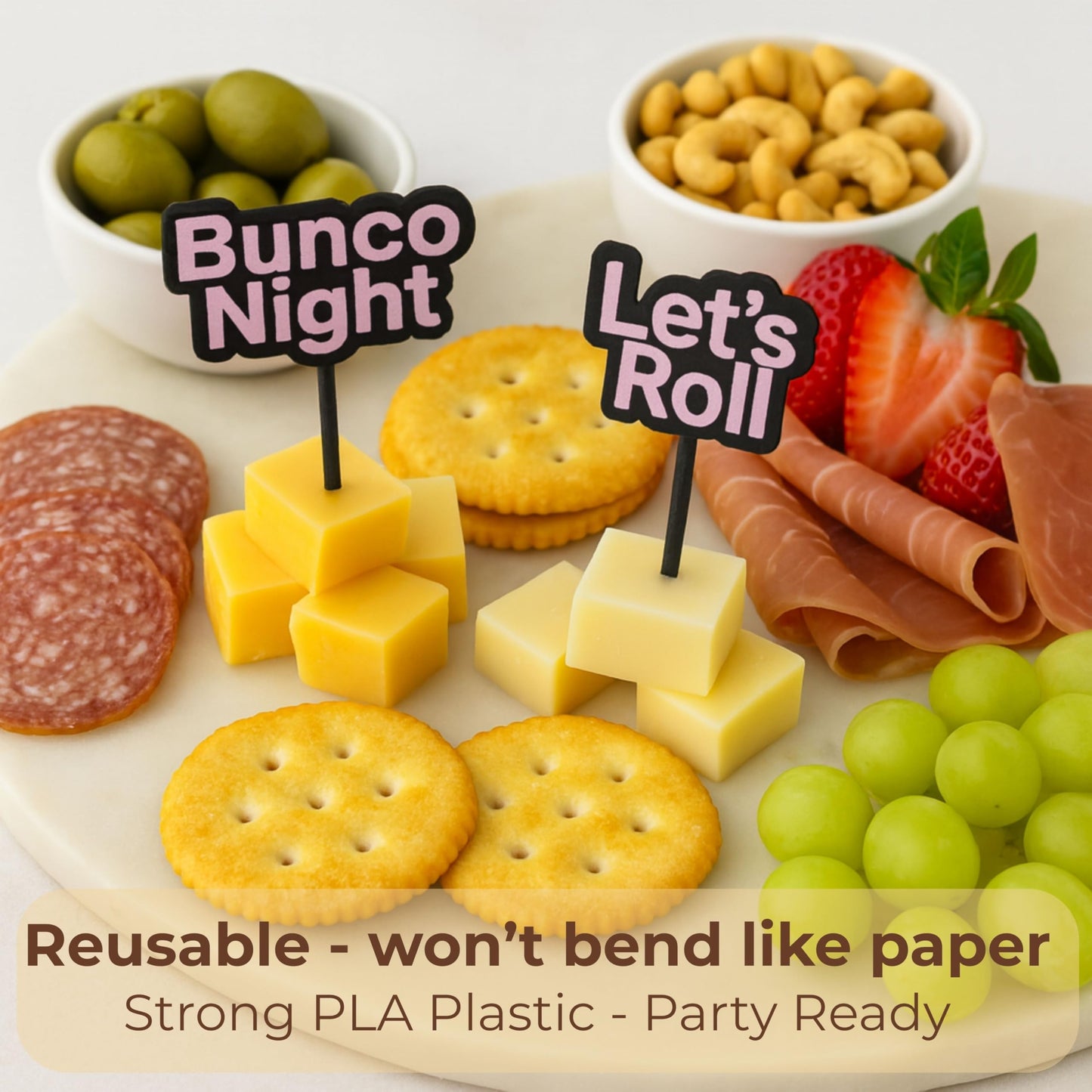 Bunco Cupcake Toppers – 8 Fun Bunco Sayings – Reusable Party Picks for Cupcakes & Snacks – Great Bunco Gift or Door Prize