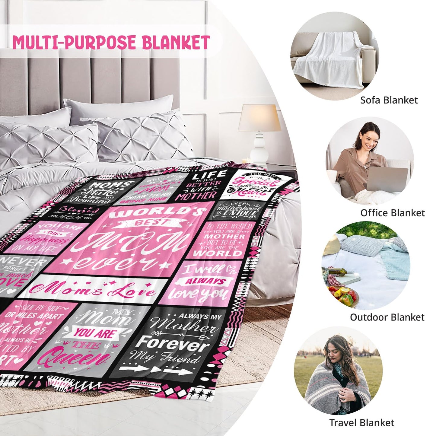 Moms Birthday Gifts from Daughter Son - Blanket Gifts for Mom - World's Best Mom Ever Gifts - Christmas Valentines Day Mothers Day Birthday Present for Moms - Mother Life Blanket 50"x60"