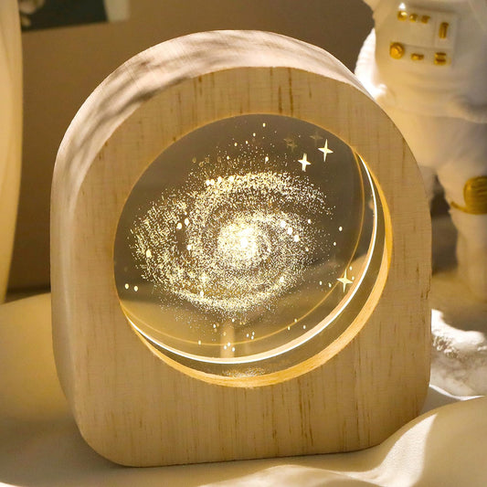 Ornalrist 3D Galaxy Planet Crystal Engraved Wood Night Lights, Astronomy Galaxy Lamps Gifts for Women Men Astronomy Lovers Science Space Universe Home Decor
