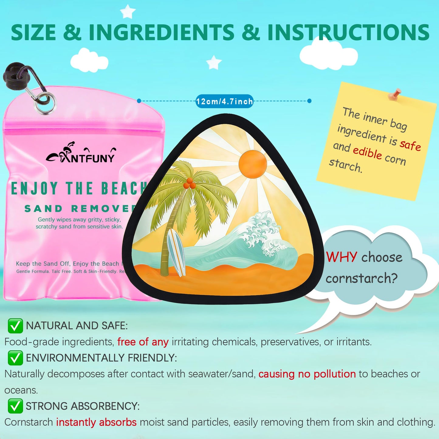 Antfuny Triangle Sand Remover for Beach Eraser Women Beach Essentials Summer Vacation Travel Hawaiian Coconut Butter Whipped Summer Vacation Must Have Hawaii Trip Essential Honeymoon Gift