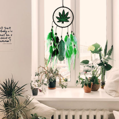 Weed Embroidered Dream Catcher 2 Pieces Leaf Weed Gifts for Women Men Room Bedroom Decorations, 19.69 Inches Long