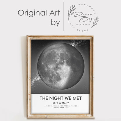 DREAM BIG PRINTABLES Custom Moon Phase Gift for Specific Date | Romantic Gifts for Her | Gifts for Husband | Personalized Night Sky | Paper Anniversary | Grey with Polaroid Border & Back Glow